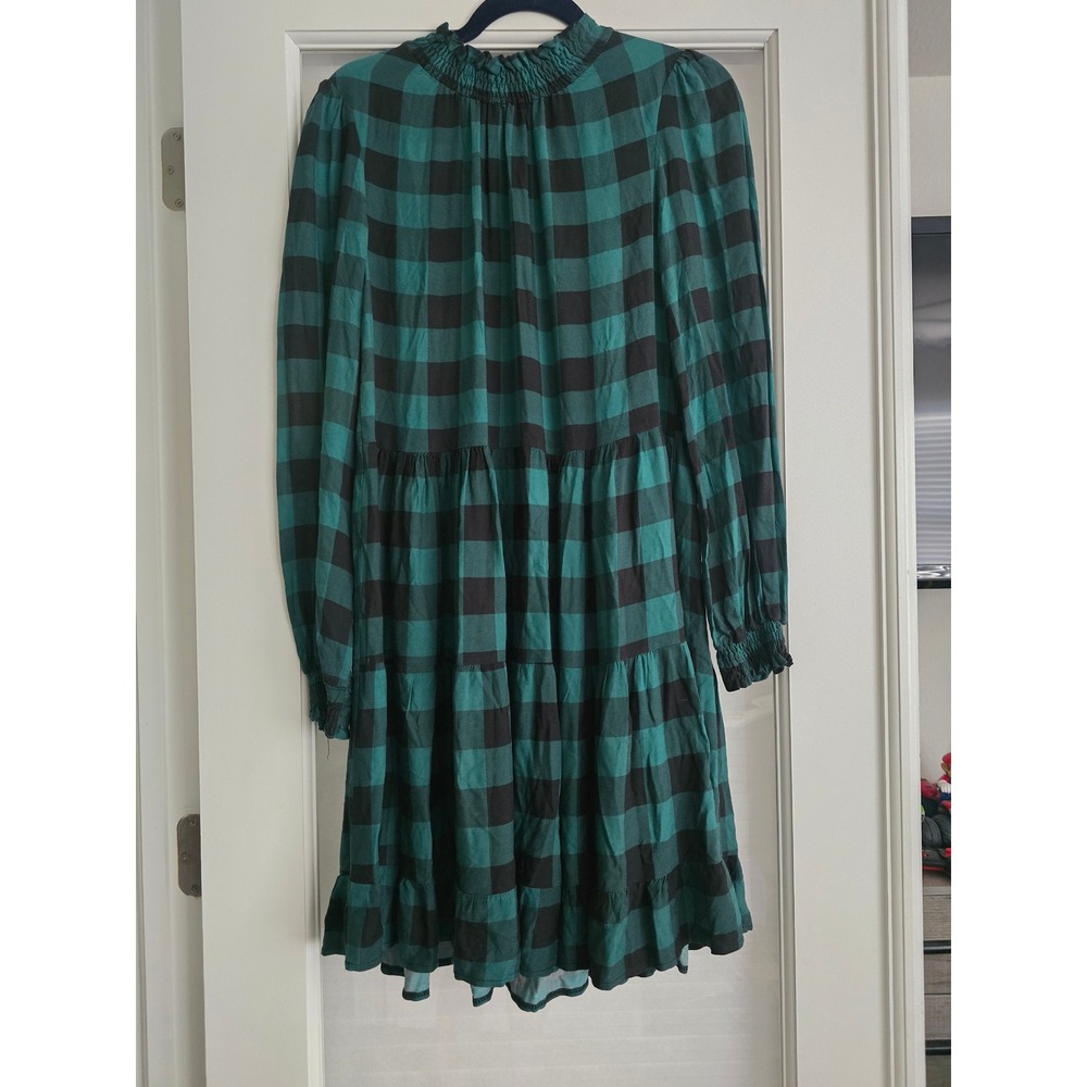 Dixie Italy Midi Dress Gingham Plaid Green Black Medium Cottagecore Festival